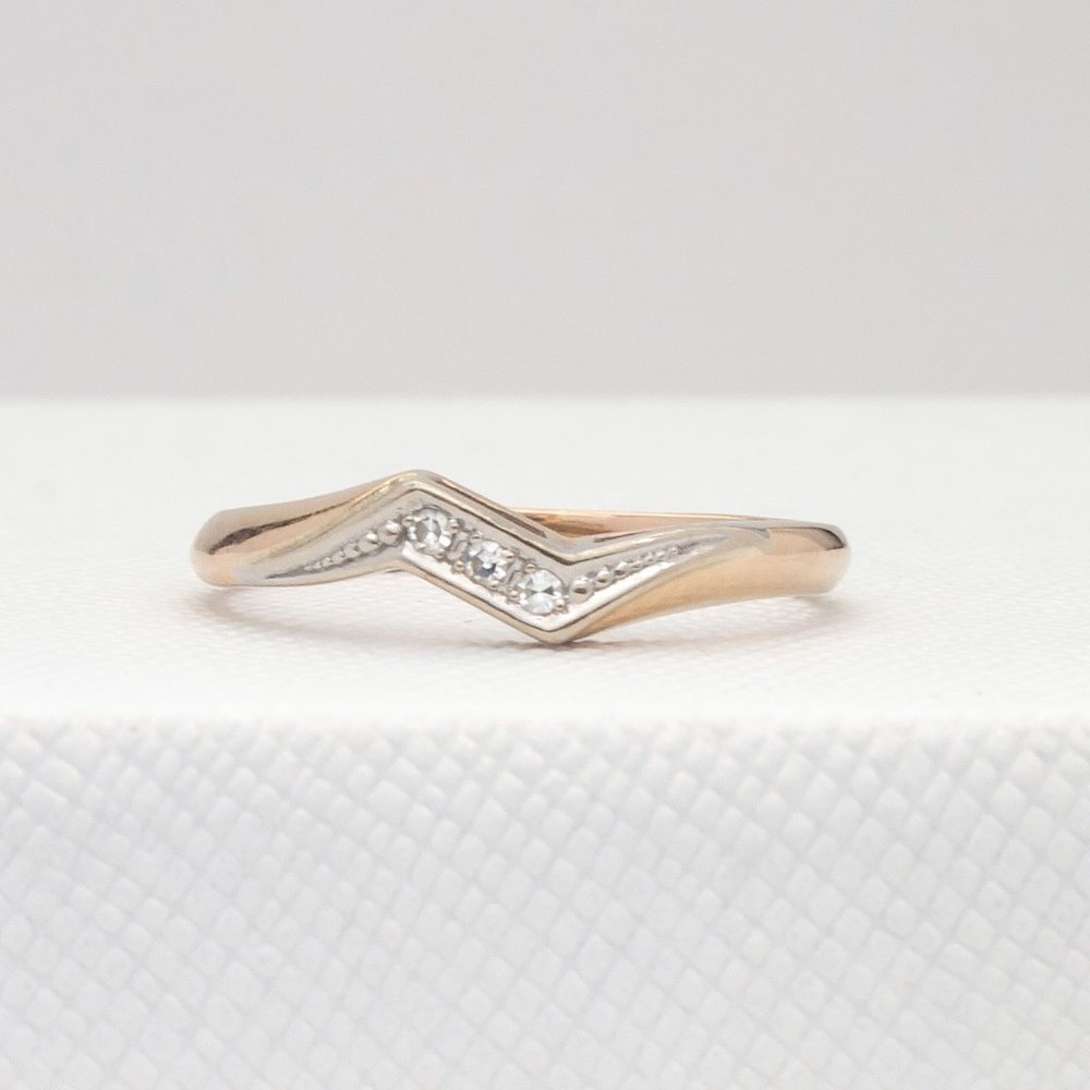 REAL Gold Diamond Ring, 14K White and Yellow Gold Ring, SIZE 6.75, Gift for HER